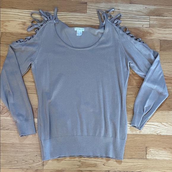 VENUS Women's Stylish Tan Cutout Sweater - Picture 1 of 3